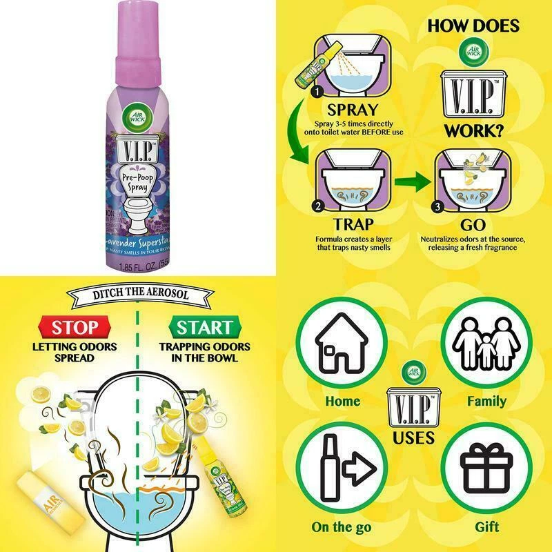 4件套:Air Wick V.I.P. Pre-Poop马桶喷雾剂,最多100种,多种香味 — 第 2/4 张图片