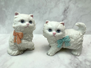 Vintage Homco White Persian Kitten Porcelain Cats #1428 Lot Of 2