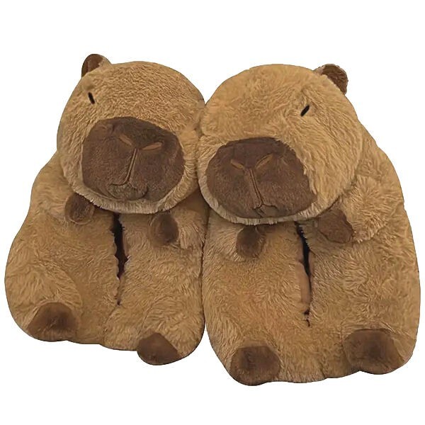 Capybeara Non-Slip Plush Slippers - Women's Size 4.5-10, Men's Size 3-8