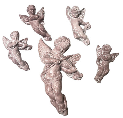 Vintage 5 Cherub Angels Wall Hanging Chalkware Plaster Shabby Chic Rosy Pink