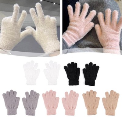 Mink Velvet Thicken Gloves Fluffy Furry Full Finger Mittens Outdoor Gloves U7A7