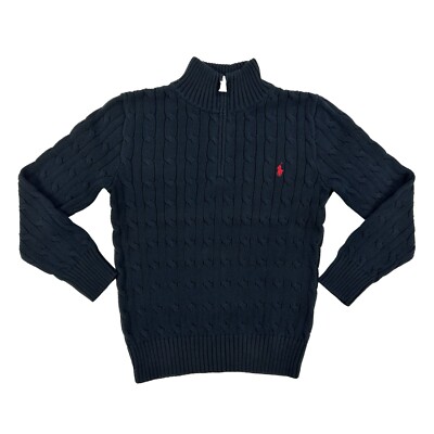 Polo Ralph Lauren Boy's 1/4 Zip Long Sleeve Cable-Knit Cotton Sweater - Size 8