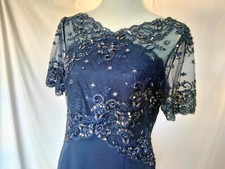 David Bridal Navy Mesh Beaded Embellished Gown Dress 8 Women's Blue MOTB
