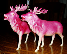 Pair of Antique Celluloid Christmas REINDEER 5-1/2" long