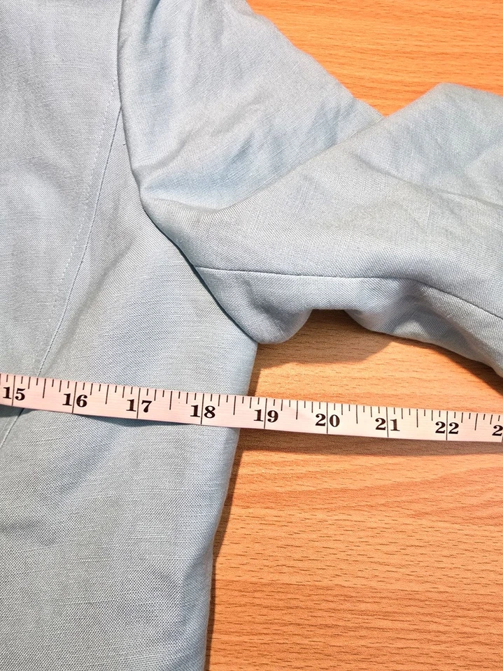 Tahari ASL Blazer 8P Blue Linen Blend Peplum Bell Sleeves Button Up Professional - Image 4 of 4