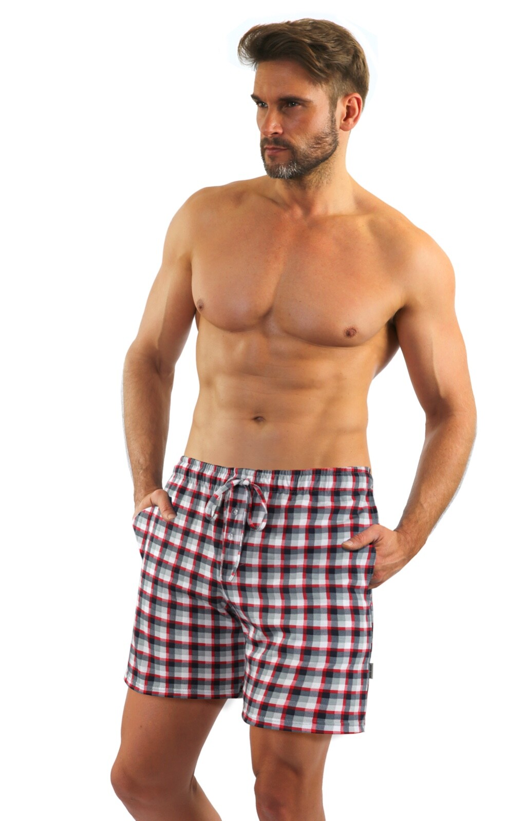 2er Pack Pyjamahose Herren - Karomuster Baumwolle Shorts Mit Taschen
