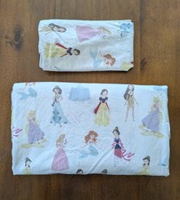 Pottery Barn Kids Disney Princess Castles Twin Flat Sheet Pillowcase FADED