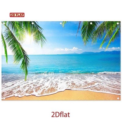 2D Flat, Hawaiian Beach Photo Booth Backdrop with Palm Tree Background - Suita