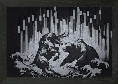 Bull vs Bear Forex Markt Gerahmtes Wandbild Poster Leinwanddruck Bild