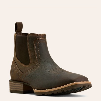 Ariat Men's Hybrid Low Boy Brown Elephant Print Wide Square Toe Chelsea Boots