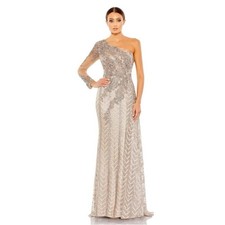 Mac Duggal 20401 Taupe Embellished One Shoulder A Line Gown Size 14 NWT