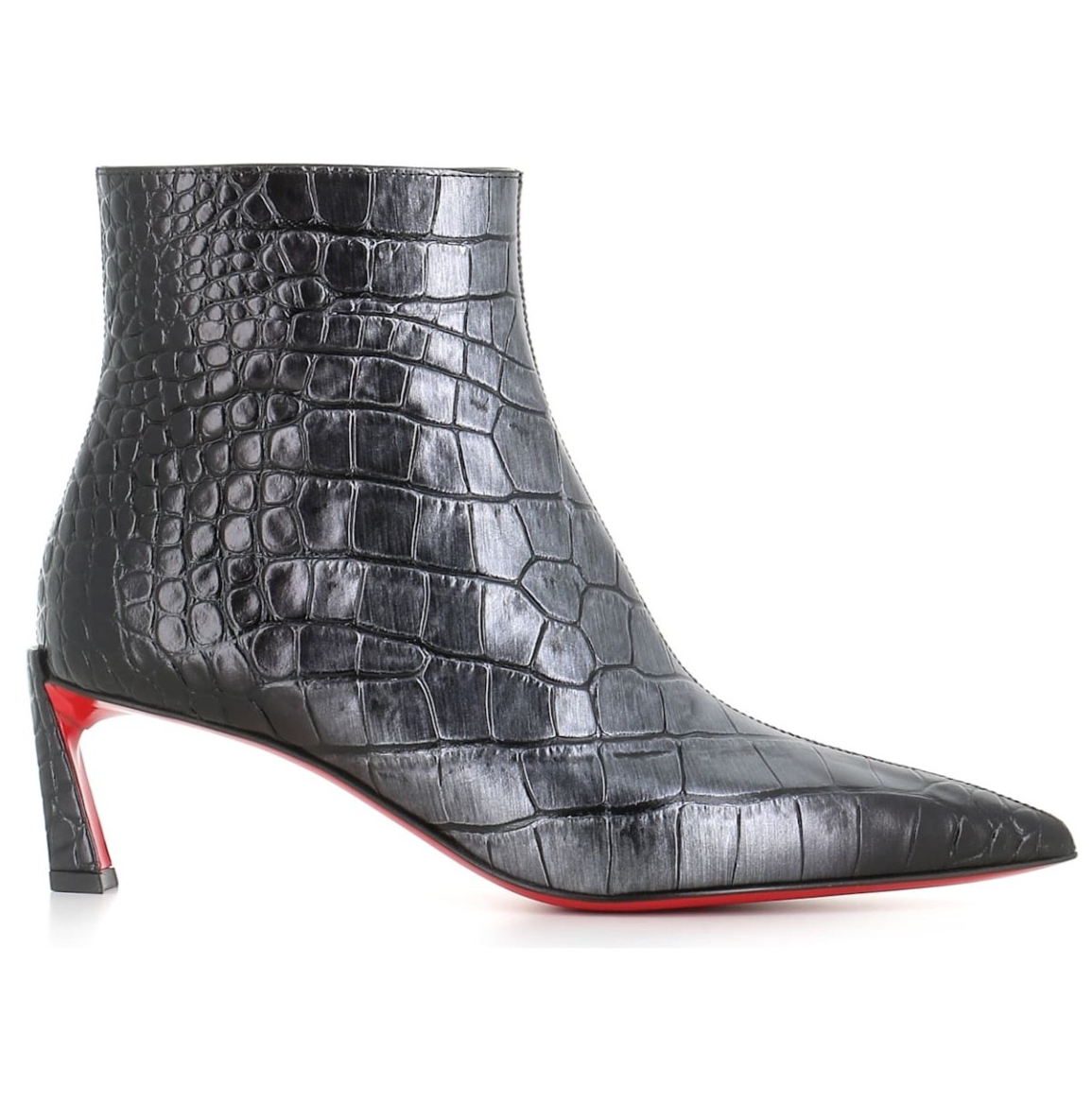 Christian Louboutin Condora Booty 55 Black Silver Croc Ali Ankle