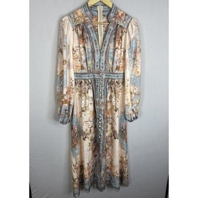 Romantic Floral Maxi Dress Women L Empire Waist Cottagecore Boho Long  Sleeve | eBay