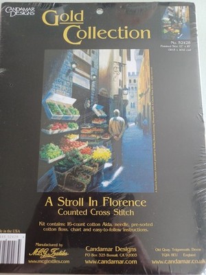 NEU, UNGEÖFFNET, GEZÄHLTE KREUZSTICHPACKUNG, CANDAMAR GOLD. ''EIN SPAZIERGANG IN FLORENZ''.