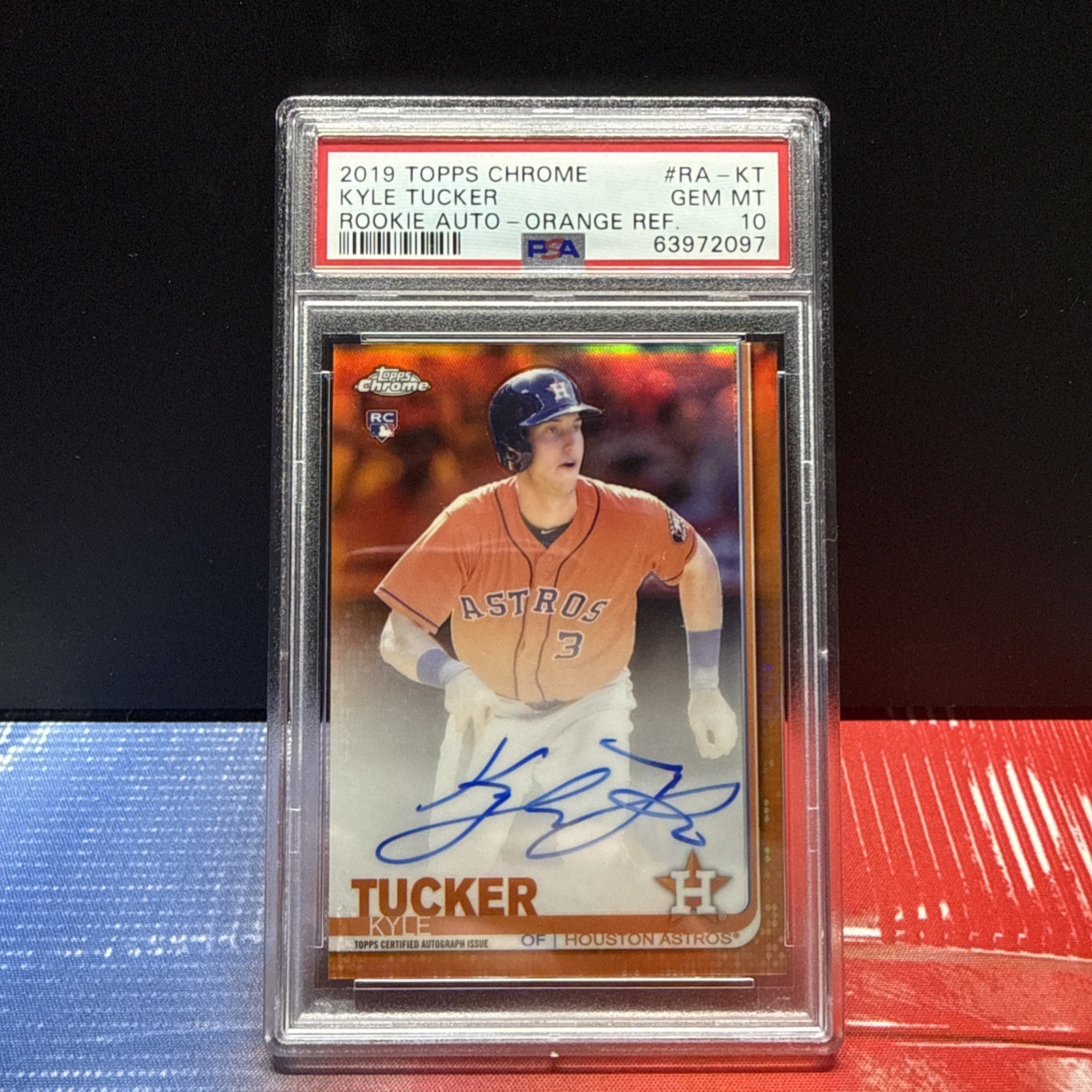 2019 TOPPS CHROME RC AUTOS ORANGE REFRACTOR #RA-KT KYLE TUCKER #/25 PSA 10 AUTO