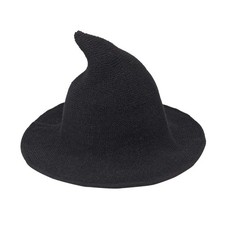 Black Modern Knit Wool Witch Hat Cap Women Halloween Party Costume Accessory