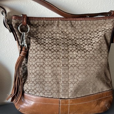 Coach Vintage Signature Logo Canvas Leather Handbag | eBay