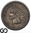 1862 Indian Head Cent Penny, Civil War Better Date, AU++