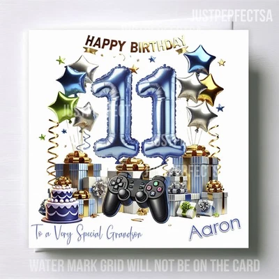 JUST_PERFECTSA Personalised 11th Birthday Card for Boys, Grandson, Son, Brother,Nephew,Gaming