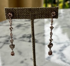 Rose Gold Plated 925 SS Dangle Drop Earrings Pink/Clear Cubic Zirconia 2.5 Ich