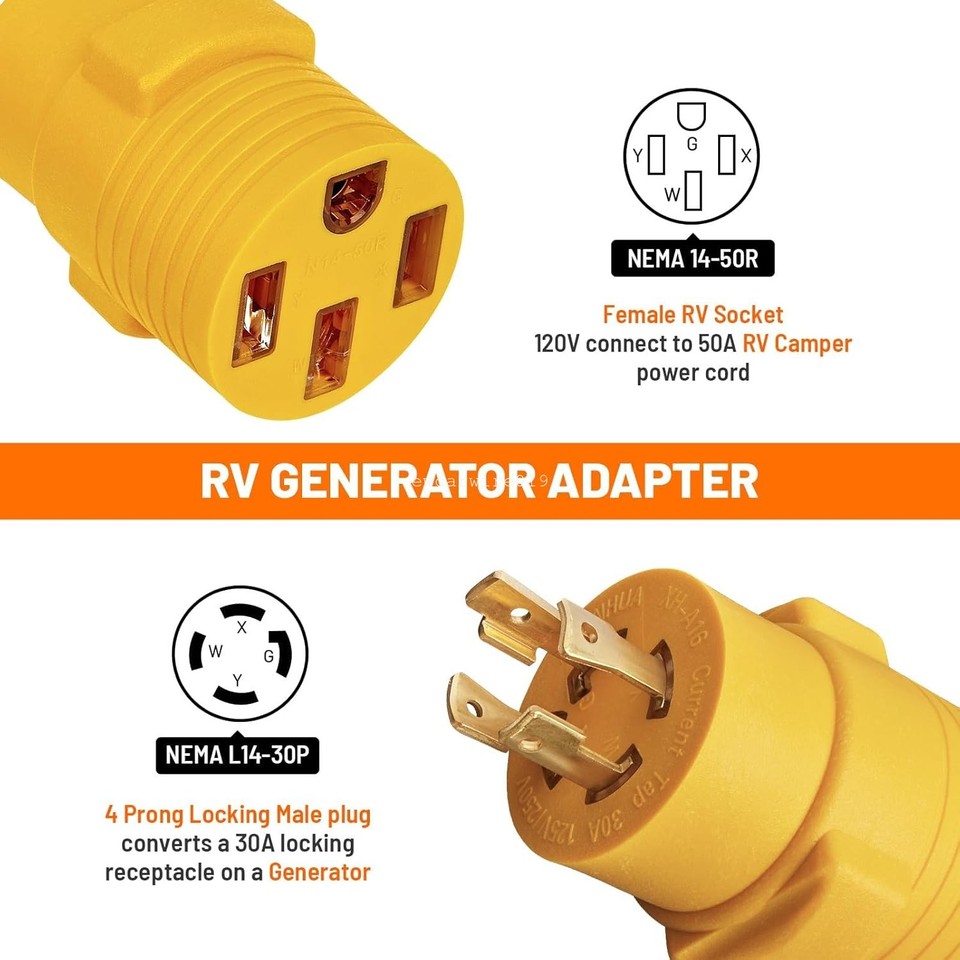 L14-30P to 14-50R RV Generator Plug Twist Lock 4 Prong Adapter for EV ...