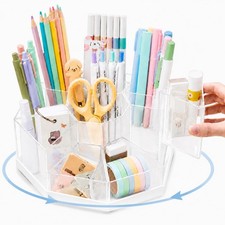 Rotating Pen Holder for Desk, 360 Degree Desk Organizer, Desktop Storage Clear