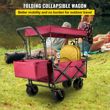 Extra Large Collapsible Garden Cart with Removable Canopy, Red