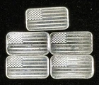 5 X 1 Gram Silver Bars American Flag Design .999 Fine Fractional Silver Lot