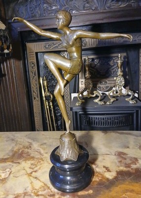 Gesündet D H Chiparus Bronze Art Deco Skulptur Tänzerin Göttin Marmorsockel 