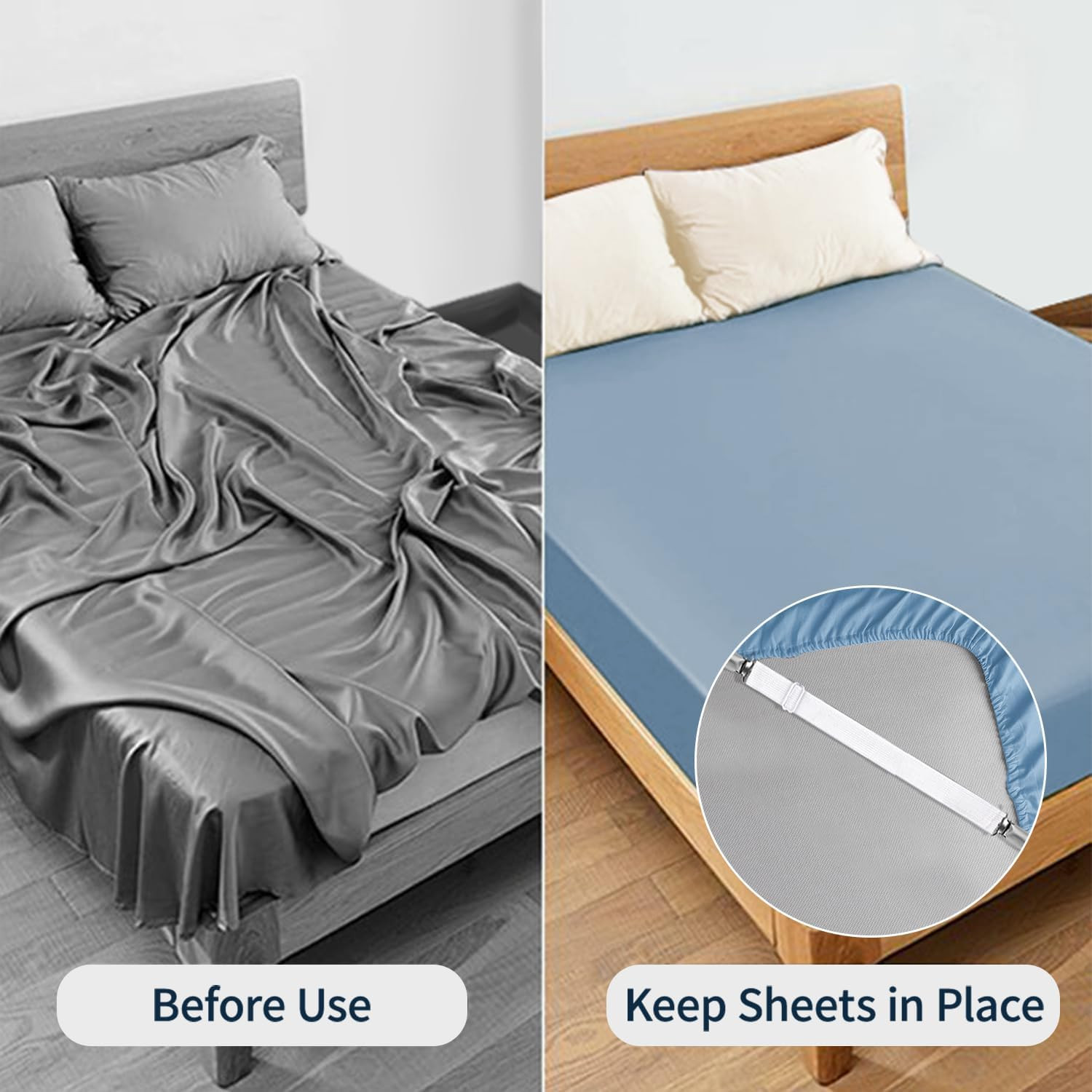 Bed Sheet Straps,  Adjustable Elastic Fitted Sheet Corner Holders Straps to Stay