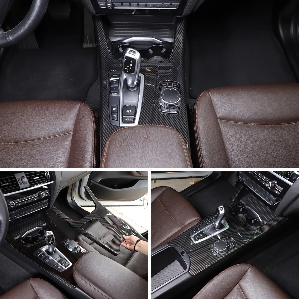Cubierta de moldura de consola central para BMW X3 F25 X4 F26 2011-2017 - efecto fibra de carbono Foto 2 de 4