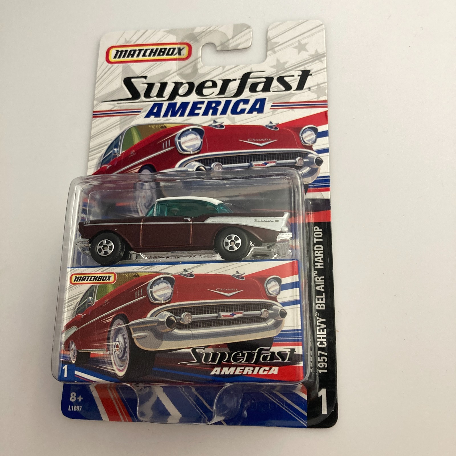 Matchbox Superfast America # 1 1957 Chevrolet Bel Air Hard Top Maroon and White