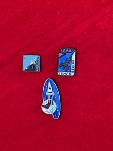 Lot of 3 Vintage Soviet Space Program Pins – Rocket / Cosmonaut / Vostok Era USS