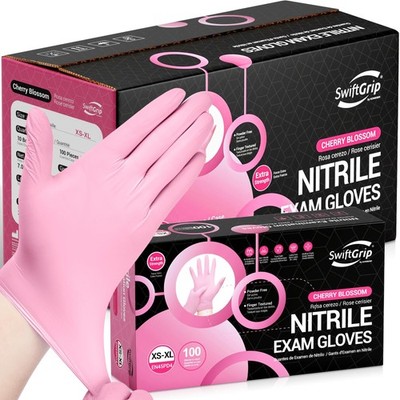 Nitrile Exam Gloves, 4 Mil, Medium, Cherry Blossom, Food Safe Gloves Disposab...