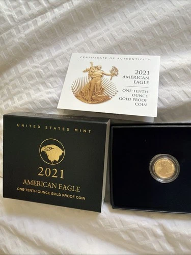 2021-W American Eagle 1/10 Ounce Gold Proof Coin Type 2 Whit Box And COA