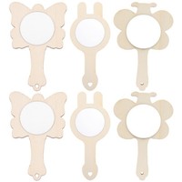 6 Stcs Unvollendete Handheld -Holzspiegel Unbemalte Holzspiegel Kinder Diy