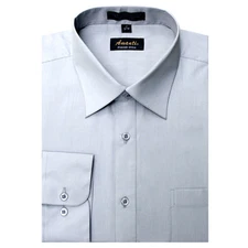 Mens Dress Shirt Plain Silver Modern Fit Wrinkle-Free Cotton Blend Amanti