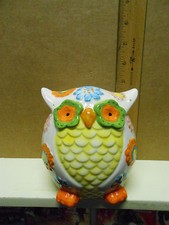 Colorful Ceramic Piggy Savings Bank Owl multi colored 5" height