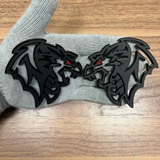 Dragon Badges Emblem red eye BLACK WINGS PREMIUM , (2) BADGES, Fender Angry