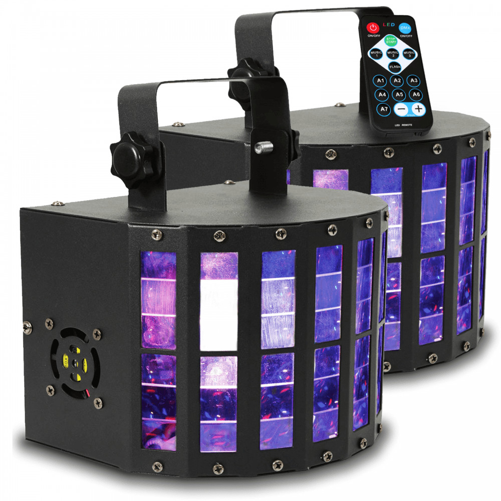 2 x QTX Derby 9 DJ Disco DMX Multi-Colour Beam 3W LED Lighting Effect inc Remote