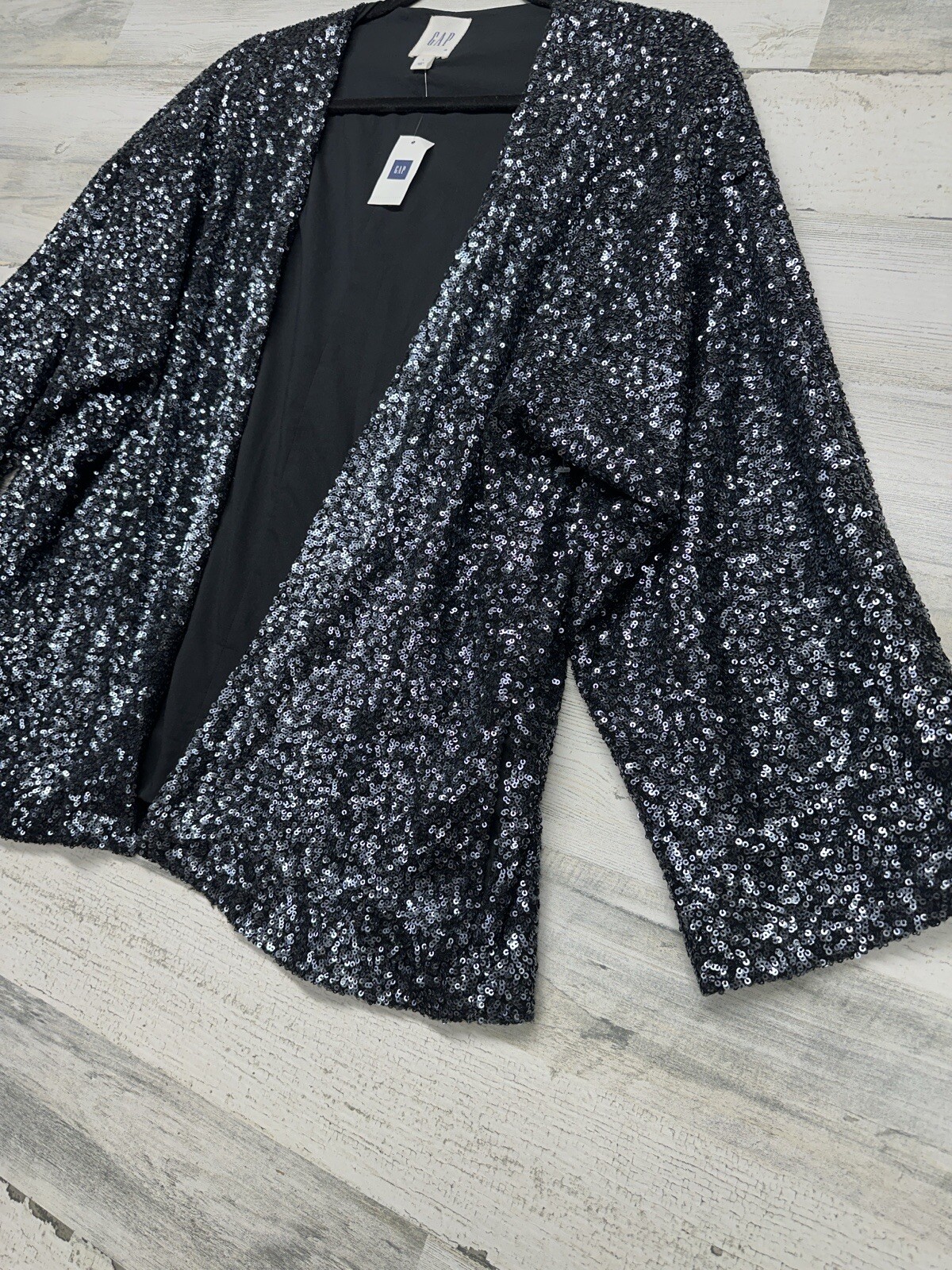 Gap Women's Large Jacket Black Sequin Open Front … - image 2