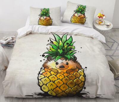 3D Cartoon Pineapple ZHUA96 Bed Pillowcases Quilt Duvet Cover Set Queen King Zoe