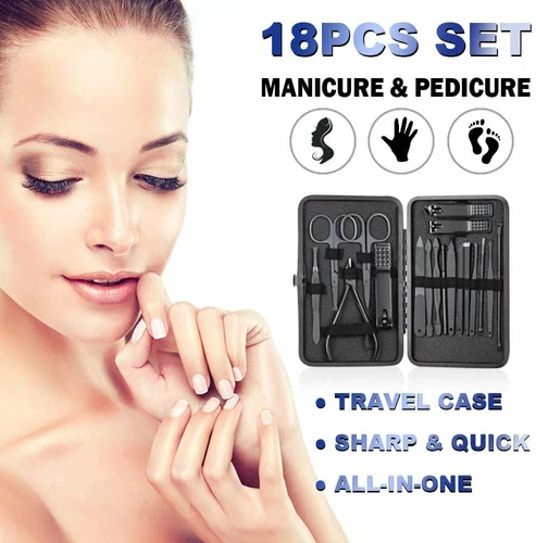 18Pieces Manicure Nail Clippers Grooming Kit Cuticle Remover Pedicure Care Tool - Picture 3 of 11