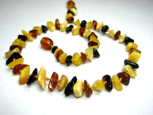 NATURAL BALTIC AMBER NECKLACE mix color 32 cm