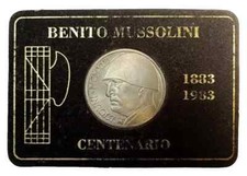 ↙️ MONETA COMMEMORATIVA FASCISMO BENITO MUSSOLINI 1883-1983 CON TESSERA CUSTODIA