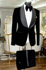 Black Shawl Lapel Velvet Men Suit Groom Tuxedo Wedding Party Dinner Formal Suit