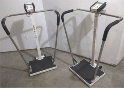 LOT 2X DETECTO 6855 600LB HANDRAIL SCALE W/ CARDINAL 750 DIGITAL INDICATOR BMI