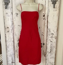 Lida Baday Size 6 Woman's Red Silk Pocketed Cocktail Party Sundress Slip Dress