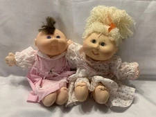 Lot Of 2 Vtg Cabbage Patch Preemie Dolls Brown Patch Blonde Hair Blue Brown Eyes