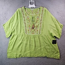 $139 NWT John Mark 2X Tunic Top Paisley Floral Embroidered Metal Eyelet Hem